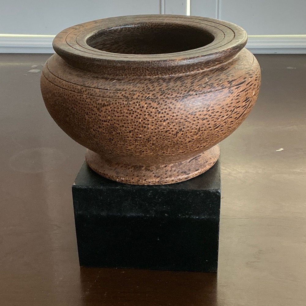 Hand Turned Rustic Coconut Wood Vase NOS